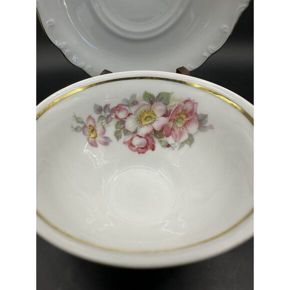 Schumann Arzberg Porcelain Tea Cup and Saucer Wild Roses Gilt Trim Swirl - Picture 4 of 9